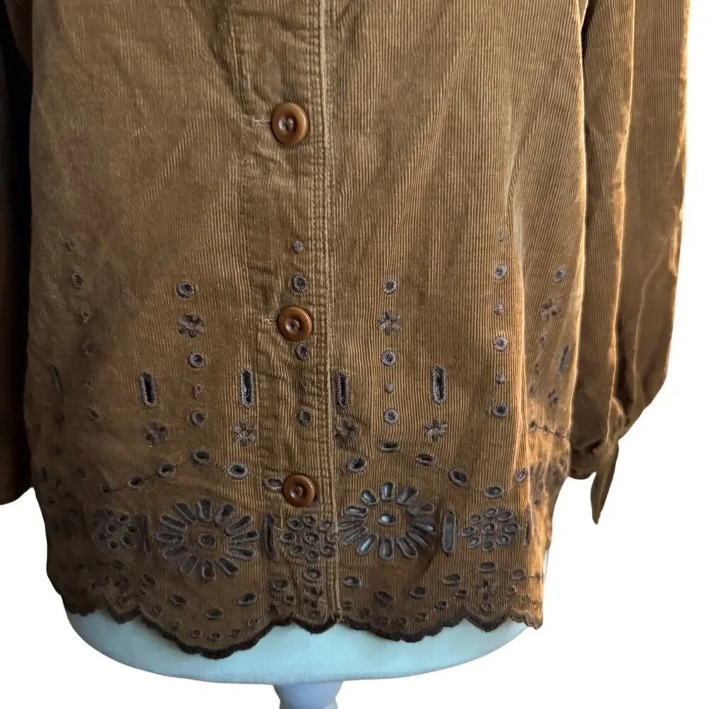 Madewell Embroidered Eyelet Corduroy Tie-Sleeve Top, Warm Coffee, Size Small